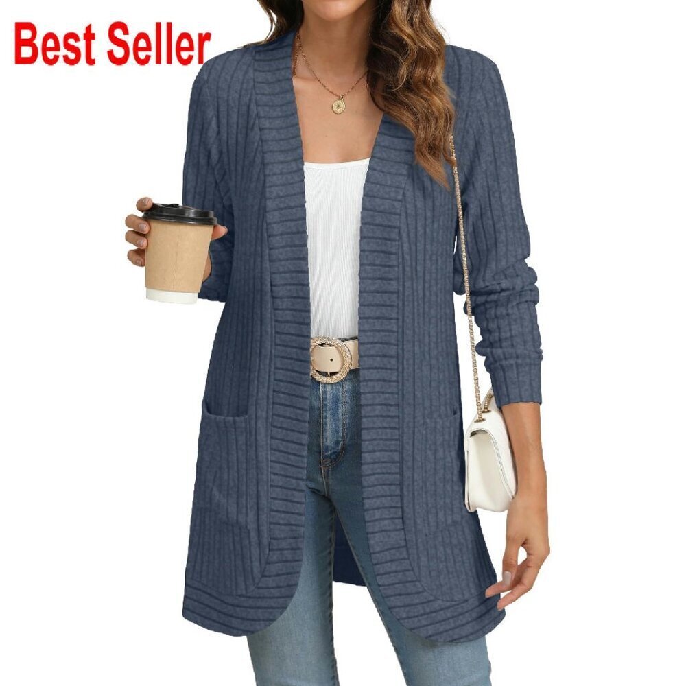 Long Sleeve Open Front Cardigan Lightweight Loose Knit Chic Casual